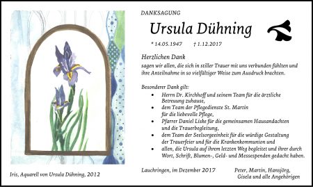 Danksagung für Ursula Dühning