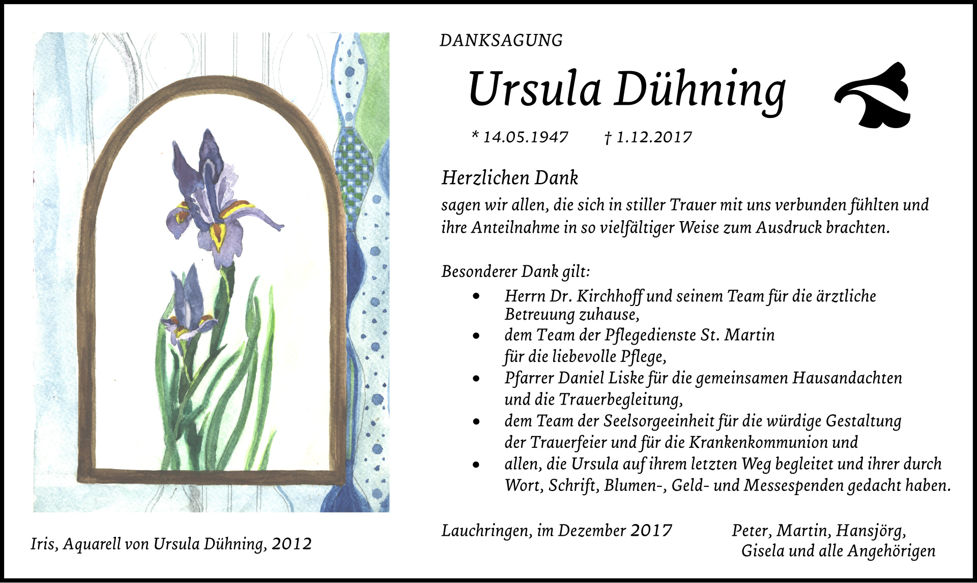 Danksagung für Ursula Dühning