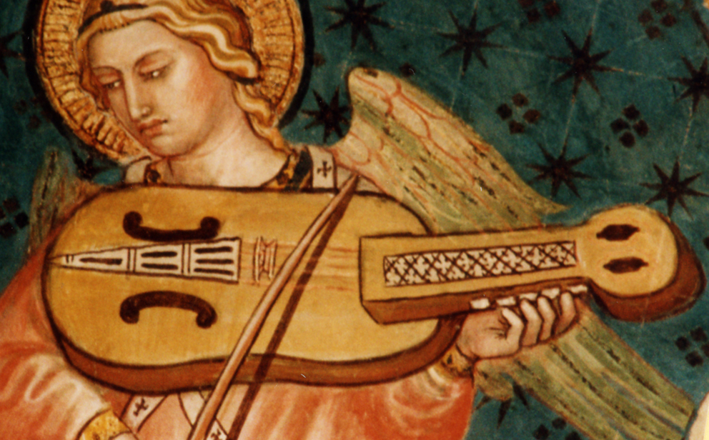 Nyckelharpa auf einem Fresko in Siena, 1408 (Quelle: Wikimedia Commons)