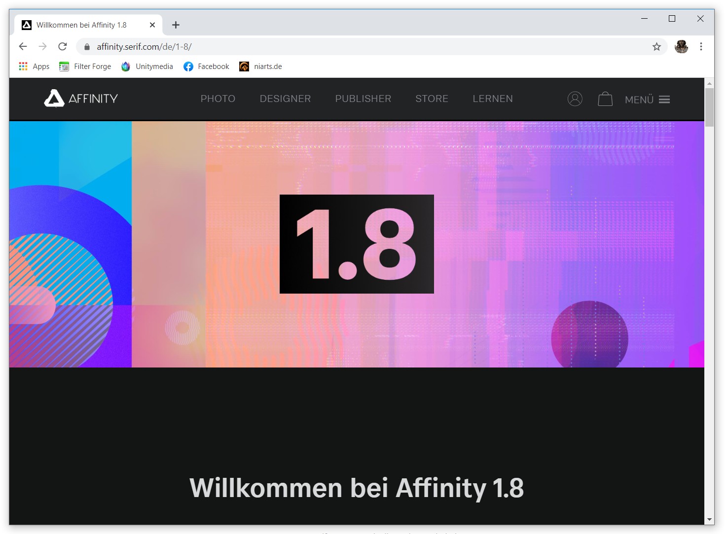 Webseite der Affinity-Suite (Screenshot)