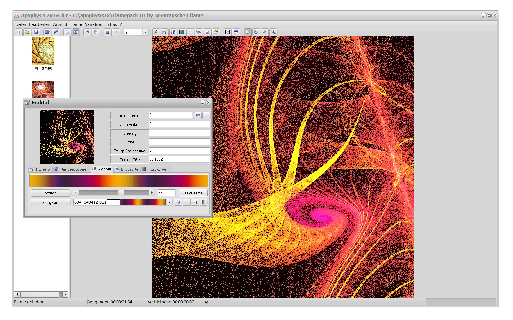 Wiederbelebtes Apophysis mit einem Beispielfraktal von Frank Hebben (Screenshot)