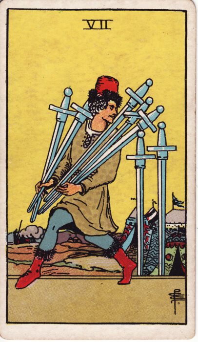 Seven of Swords, Raider Waite Tarot, 1910 (gemeinfrei)