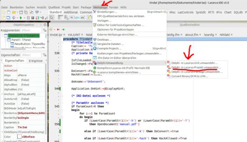 Lazarus bringt ein Konvertier-Tool mit, mit dem man vorhandene Delphi-Projekte oder Formulare für Lazarus und FreePascal konvertieren kann.