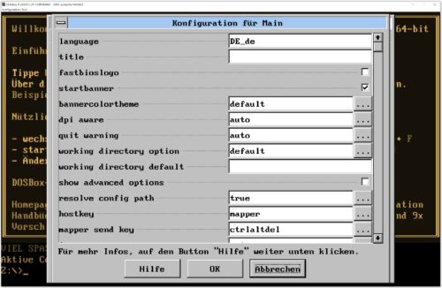 Im Konfigurations-Tool von DOSBox-x kann man viele Einstellungen vornehmen, beispielsweise auch zur verwendeten Sprache.