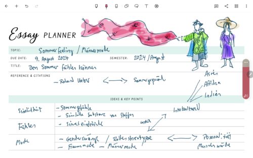 Essayplanung in Samsung Noteshelf
