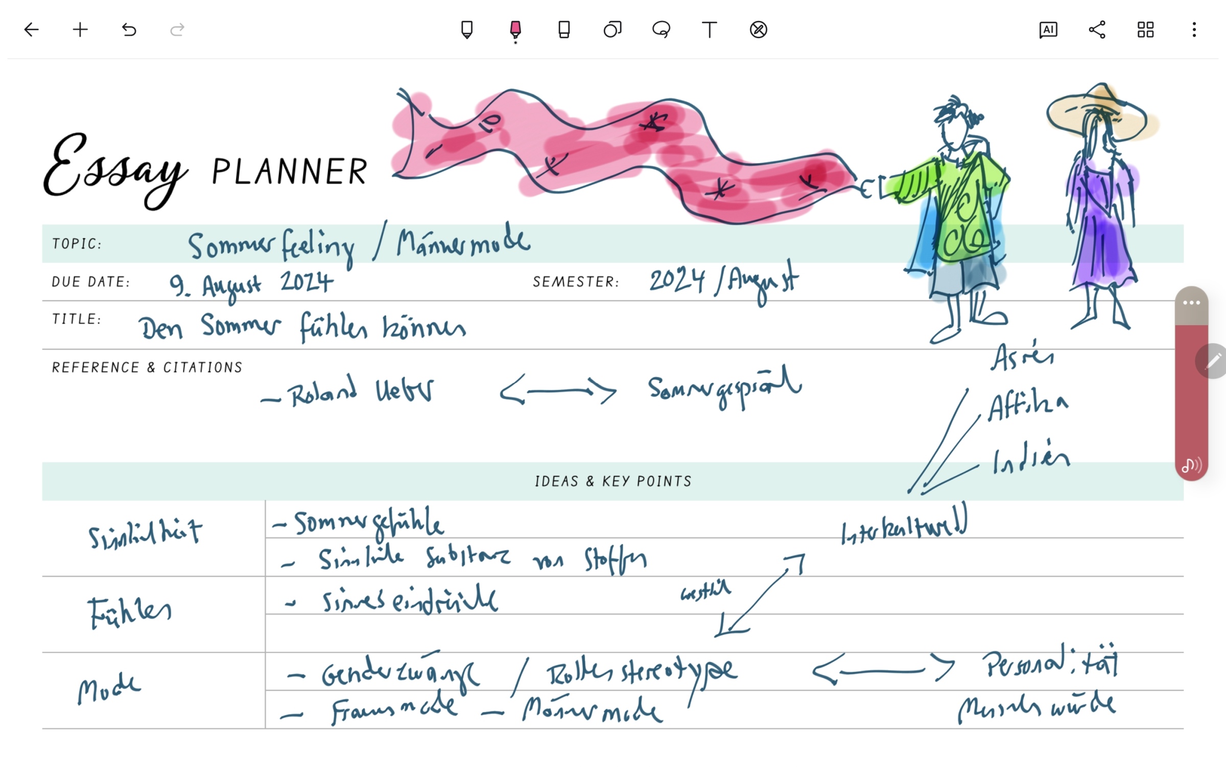 Essayplanung in Noteshelf