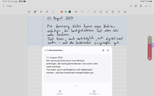 Auch Samsung Notes verfügt über eine recht zuverlässige Texterkennung.