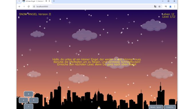 Das PyGame-Tutorial-Spielchen „Snowangel“ läuft mit pygbag als Browser-Game in Chrome.