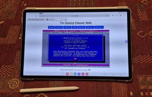 Mittels DOS Wasmx läuft Tin Quizzy Classic sogar auf Tablets - in einem Webbrowser - wie hier auf einem Samsung S9+ mit Android 14.