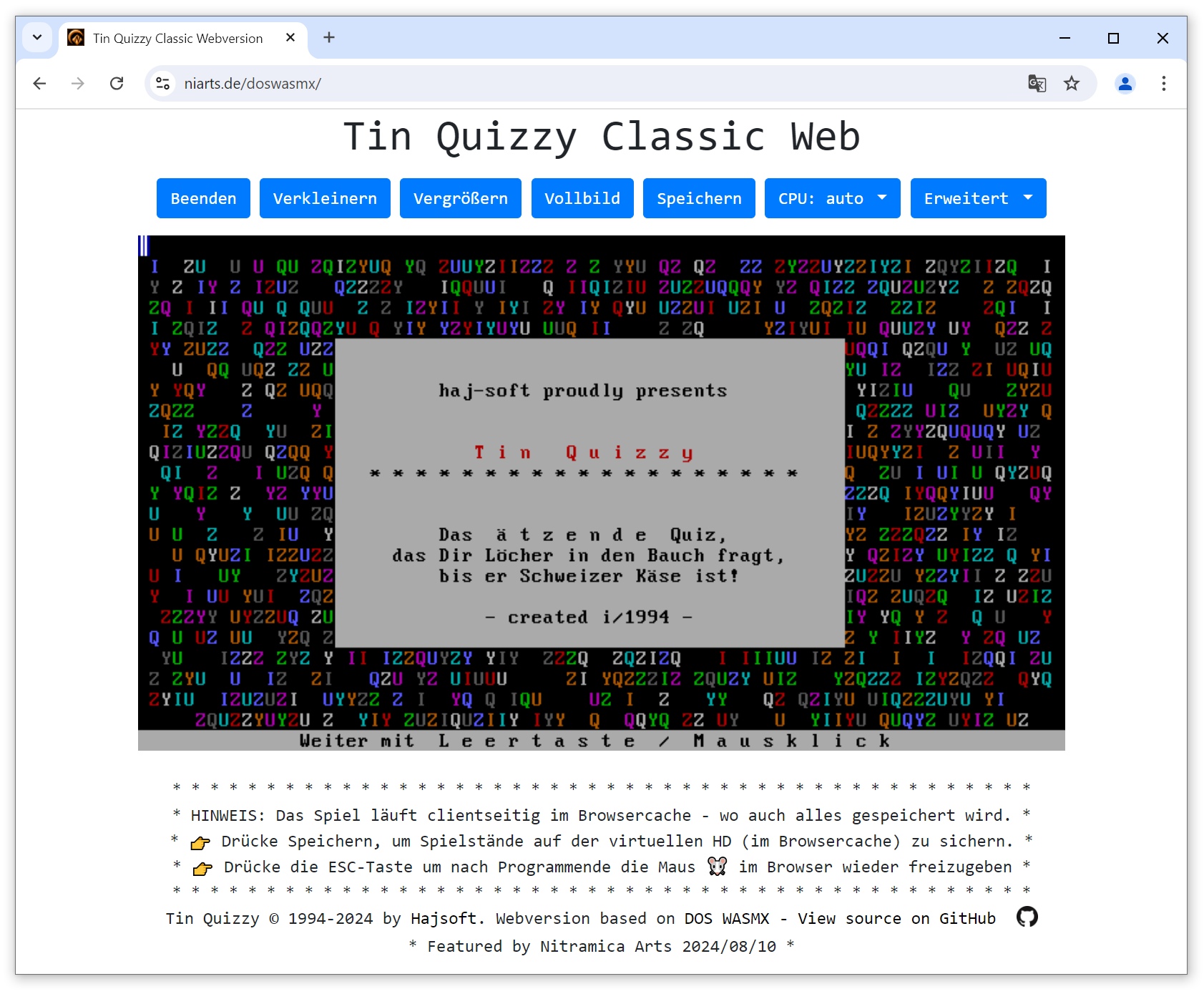 Tin Quizzy Classic als Browser-Spiel in Firefox unter Windows 10