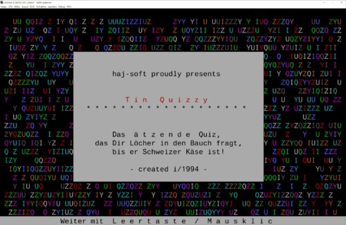 Der kultige Intro-Bildschirm der legendären Tin Quizzy DOS-Version