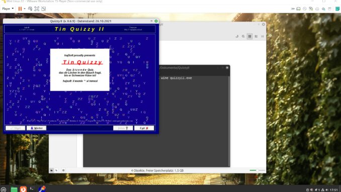 Quizzy II mit WINE unter Mint Linux 22