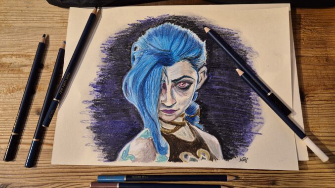 Jinx aus Arcane, gezeichnet mit Castle Arts Buntstiften (Grafik: Martin Dühning)