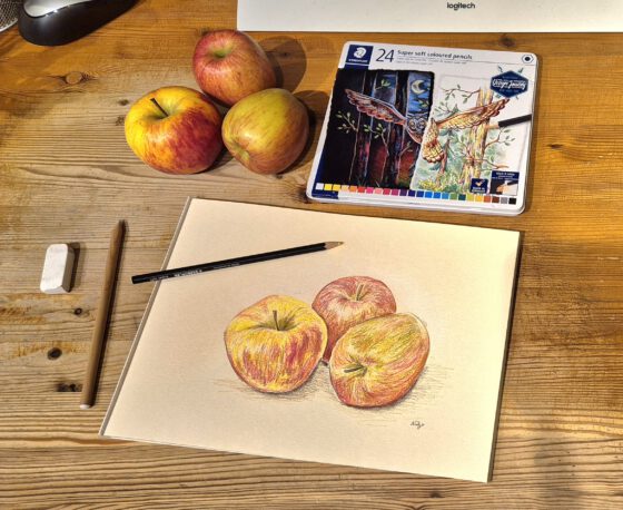 Äpfel, gemalt mit den Staedtler Buntstiften der Serie 149C (Foto und Grafik: Martin Dühning)